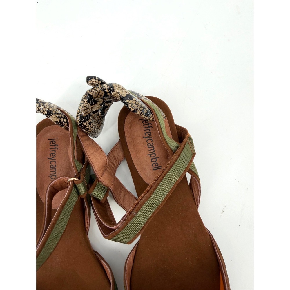 Jeffrey Campbell Olive Green & Brown Pointed Toe Flats with Snakeprint Accents - Picture 5 of 9